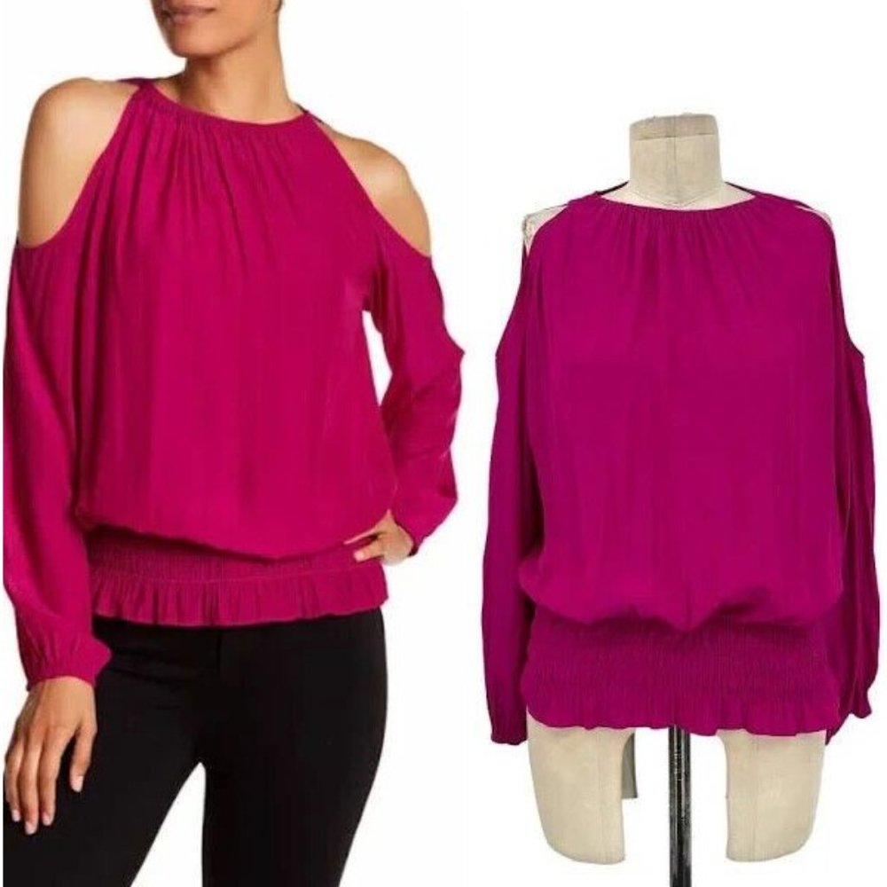 Ramy Brook Cold Shoulder Top Women's XS Extra Small Berry Lauren Sleeves New